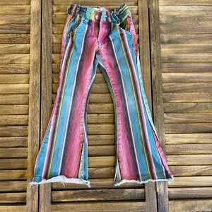 Ranch Dress’n Vibrant Aztec Serape Striped Flare Jeans Bellbottoms Size 4 Lainey